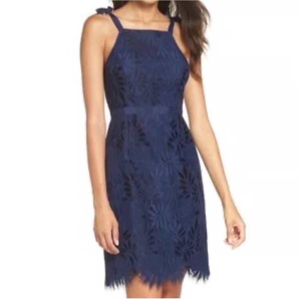Lilly Pulitzer Kayleigh Shift Dress Sz 4 Fern Gallery Lace Navy Romantic Wedding